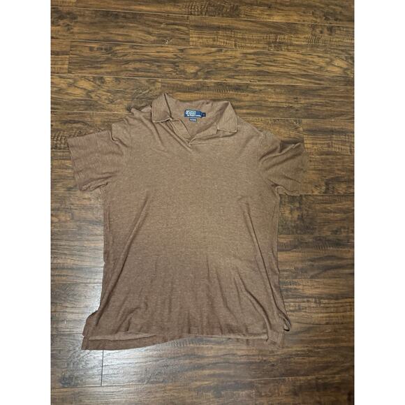 Vintage Polo Ralph Lauren Collar Polo Shirt Brown V Neck Rugby Mens Sz:L - Picture 1 of 4